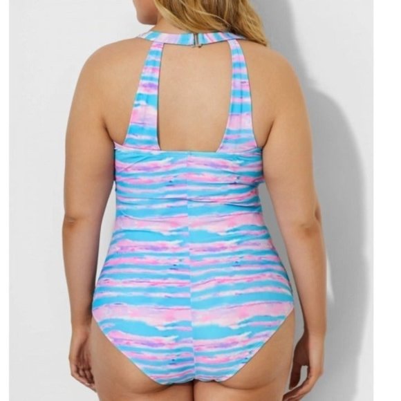 Printed Sarong Front One Piece Swimsuit - Picture 4 of 7